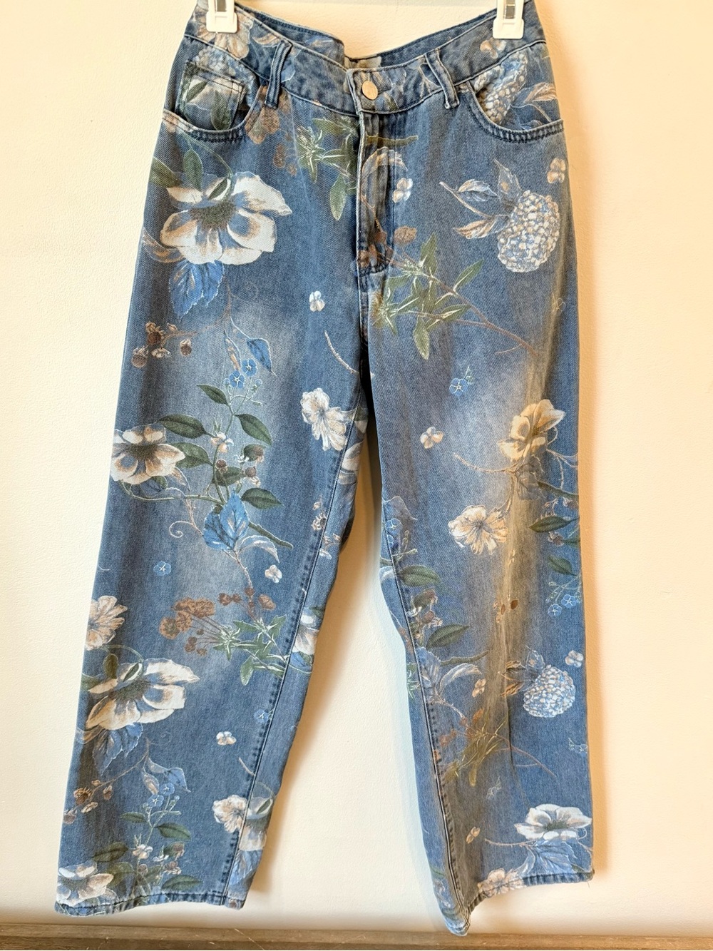 Floral Wide-Leg Blue Denim Jeans - Picture 2 of 3